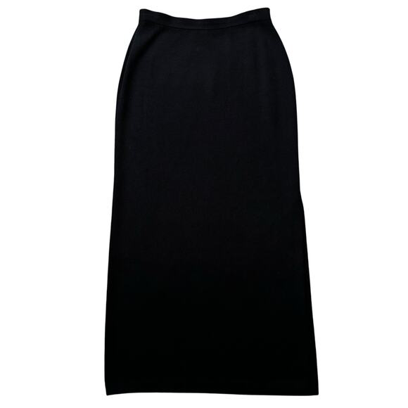 St. John Basics Straight Maxi Skirt Side Slit Pencil Size 10 Black Santana Knit - Picture 1 of 6